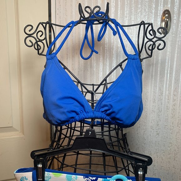 WOMENS - sz 5/6 MALIBU DREAM GIRLS JUNIOR string bikini blue, white belted - Picture 3 of 11